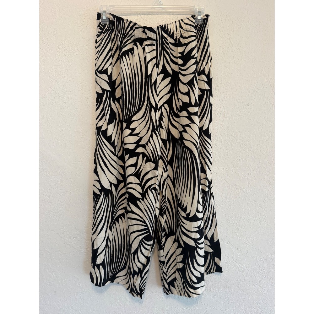 HM Black White Tropical Leaf Print Wide Leg Culotte Pants Large